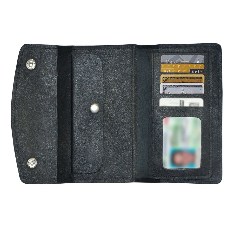 Black Snap Closure Biker Leather Wallet - Unik Just for Bikers - Flyclothing LLC