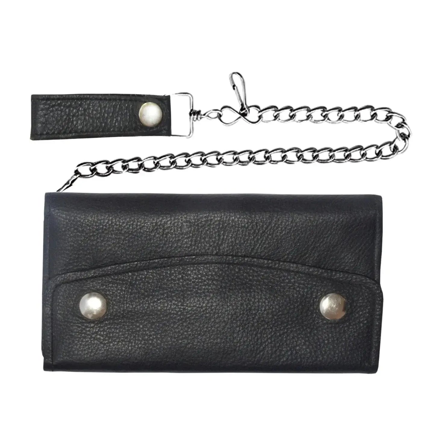 Black Snap Closure Biker Leather Wallet - Unik Just for Bikers - Flyclothing LLC