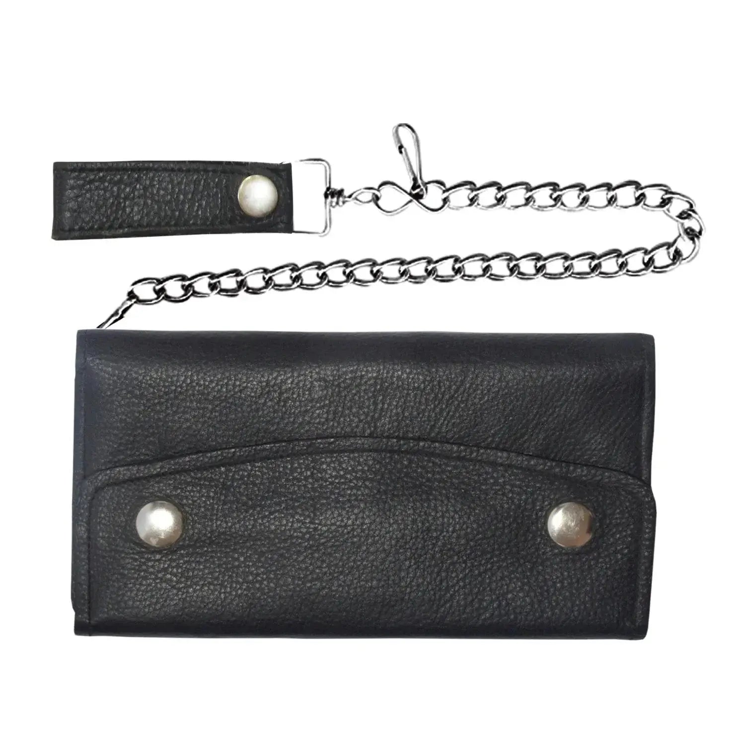 Black Snap Closure Biker Leather Wallet - Unik Just for Bikers - Flyclothing LLC