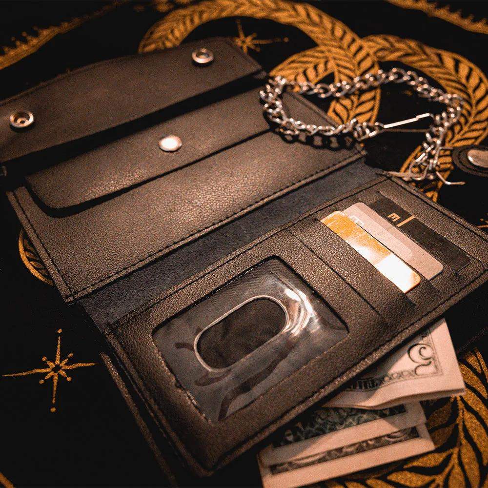 Black Snap Closure Biker Leather Wallet - Unik Just for Bikers - Flyclothing LLC