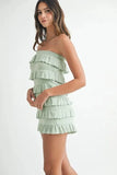 MABLE Pointelle Knit Fabric Ruffled Tube Romper - Trendsi