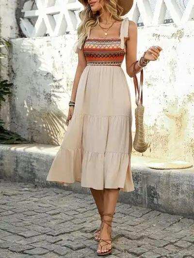 Perfee Tied Smocked Tiered Midi Cami Dress - Trendsi - Flyclothing LLC