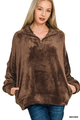 Zenana Faux Fur Half Zip Pocket Pullover - Trendsi - Flyclothing LLC
