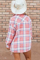 Plaid Button Up Long Sleeve Shacket - Trendsi - Flyclothing LLC