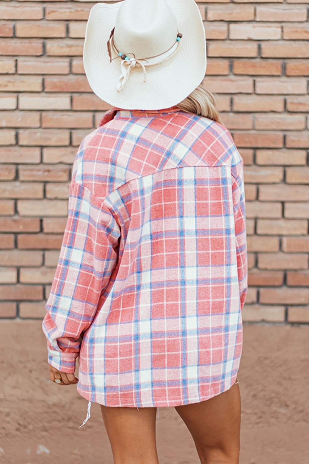 Plaid Button Up Long Sleeve Shacket - Trendsi - Flyclothing LLC