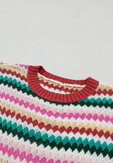 Contrast Round Neck Short Sleeve Sweater - Trendsi - Flyclothing LLC
