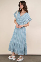 VERY J Embroidered Boho Ruffled Midi Dress - Trendsi - Flyclothing LLC