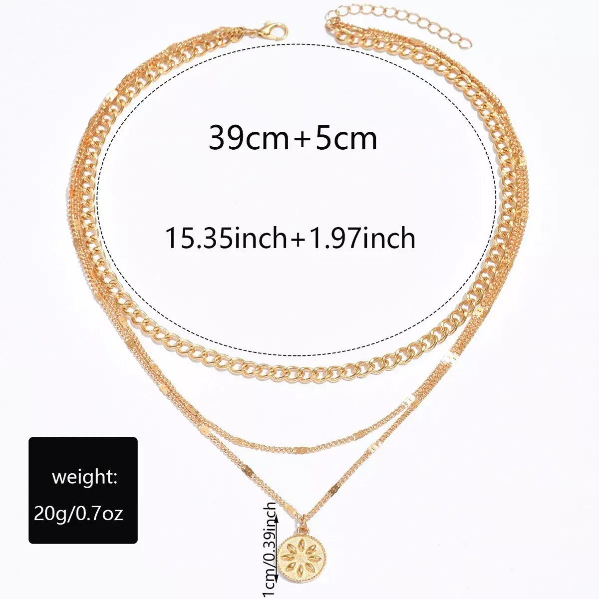 18K Gold-Plated Three Layered Pendant Necklace - Trendsi - Flyclothing LLC