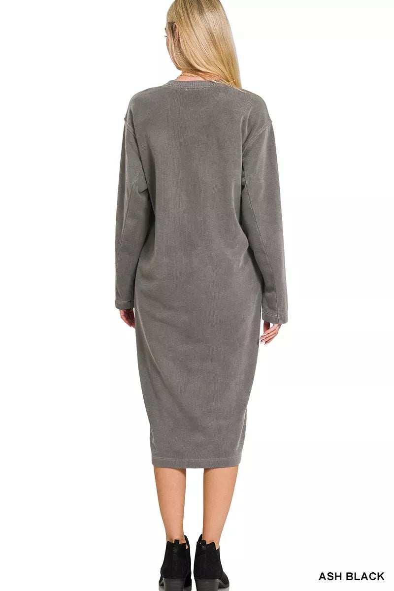 Zenana Soft Fleece Pigment Dye Sweatshirts Dress - Trendsi - Flyclothing LLC