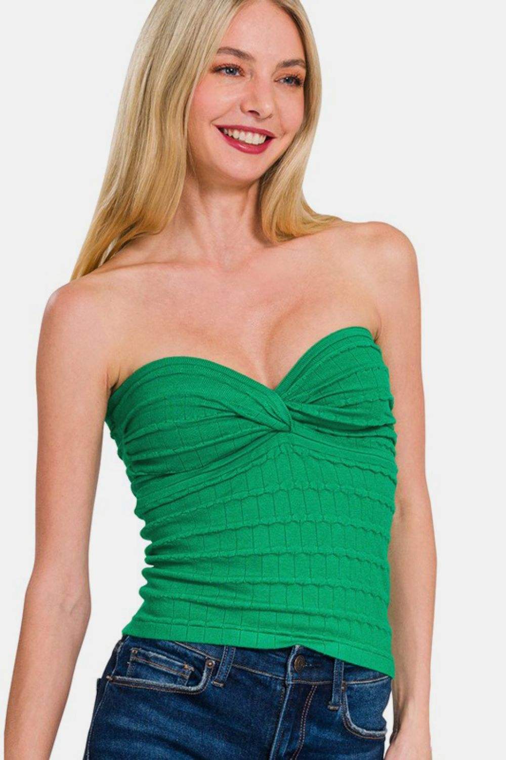 Zenana Ruched Twisted Sweetheart Neck Top - Trendsi - Flyclothing LLC