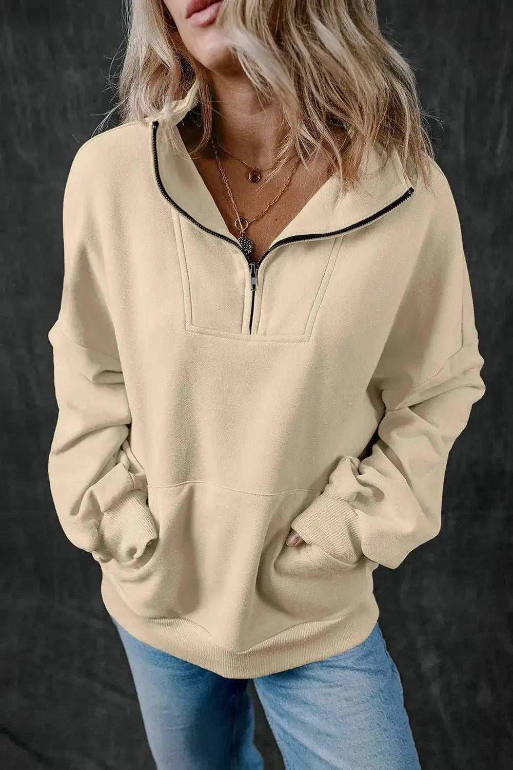 Half Zip Long Sleeve Sweatshirt - Trendsi - Flyclothing LLC