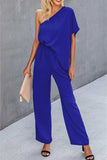 Single Shoulder Short Sleeve Jumpsuit - Trendsi - Flyclothing LLC