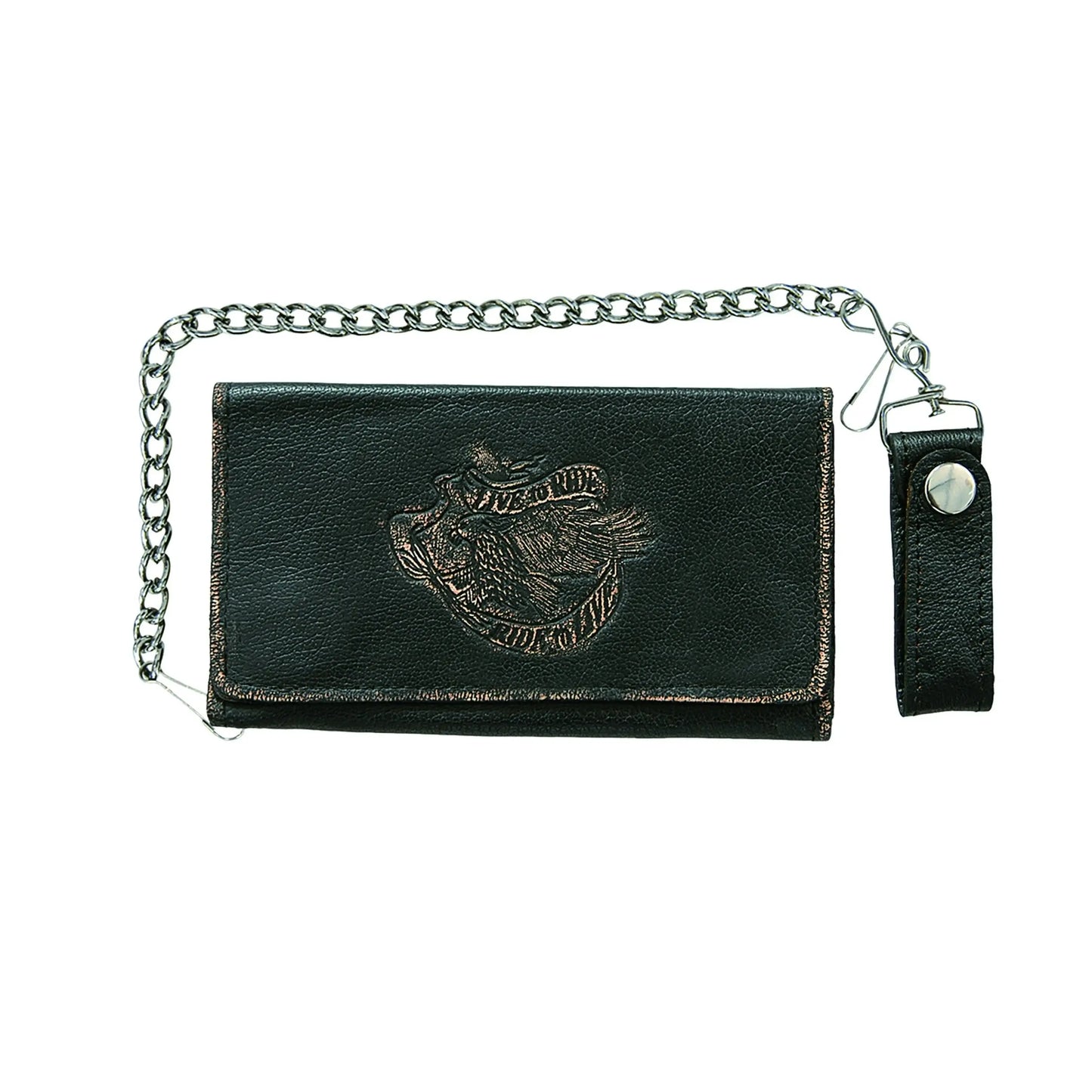 Brown Trifold Long Chain Leather Wallet - Unik Just for Bikers - Flyclothing LLC