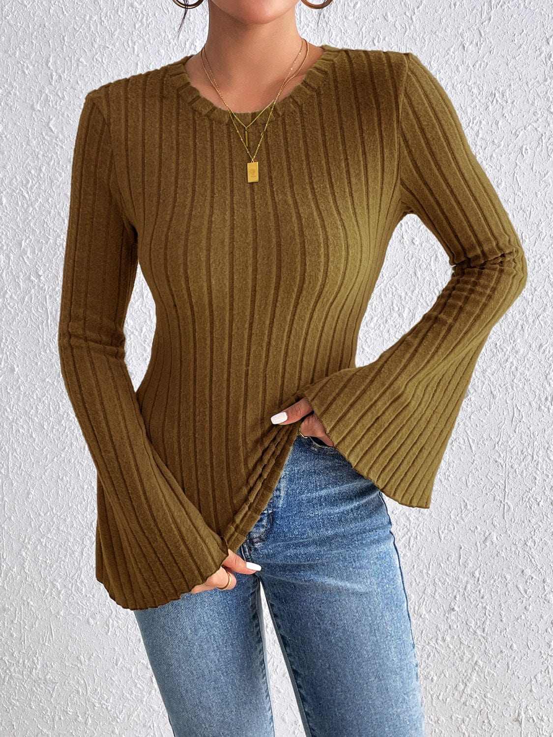 Round Neck Flare Sleeve T-Shirt - Trendsi