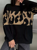 Leopard Color Block Round Neck Sweater - Trendsi - Flyclothing LLC