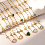 18K Gold-Plated Heart Necklace with Glass Stone - Trendsi - Flyclothing LLC