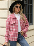 Plaid Collared Neck Long Sleeve Jacket - Trendsi