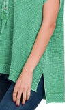 Zenana Washed Double Gauze 3/4 Button Henley Neck Shirt - Trendsi