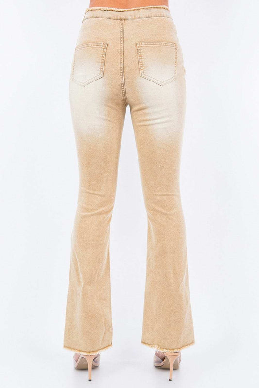 American Bazi V-Cut Ruched Flare Pants - Trendsi - Flyclothing LLC