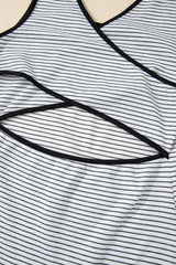 Stripe Crisscross Side Slits Slim Fit Sleeveless Midi Dress - Trendsi - Flyclothing LLC