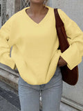 V-Neck Long Sleeve Sweater - Trendsi - Flyclothing LLC