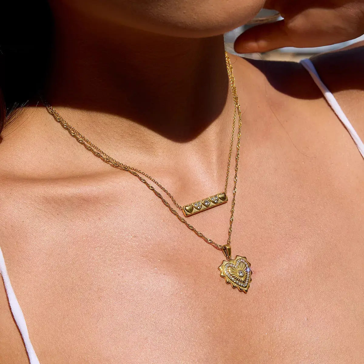 18K Gold-Plated Zircon Pendant Necklace - Trendsi - Flyclothing LLC