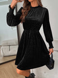 Glitter Mock Neck Long Sleeve Mini Dress - Trendsi - Flyclothing LLC