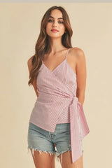 Aemi + Co Side Knotted Surplice Striped Cami - Trendsi - Flyclothing LLC