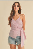 Aemi + Co Side Knotted Surplice Striped Cami - Trendsi