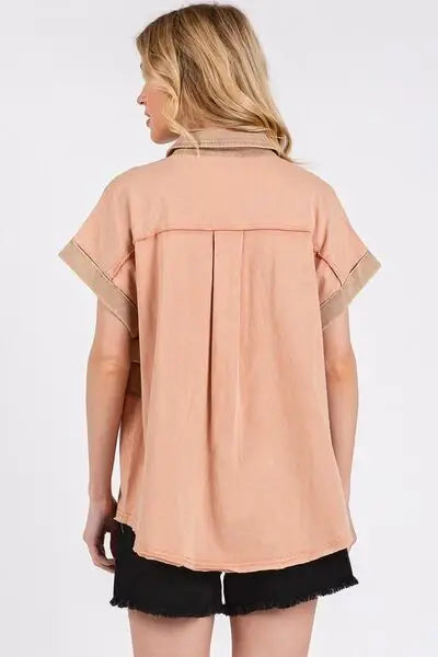 Mittoshop Mineral Washed Half Button Polo Top - Trendsi - Flyclothing LLC