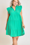 Umgee Full Size Johnny Collar Ruffle Cap Sleeve Tiered Dress Plus Size - Trendsi