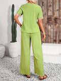 V-Neck Short Sleeve Top and Pants Set - Trendsi - Flyclothing LLC