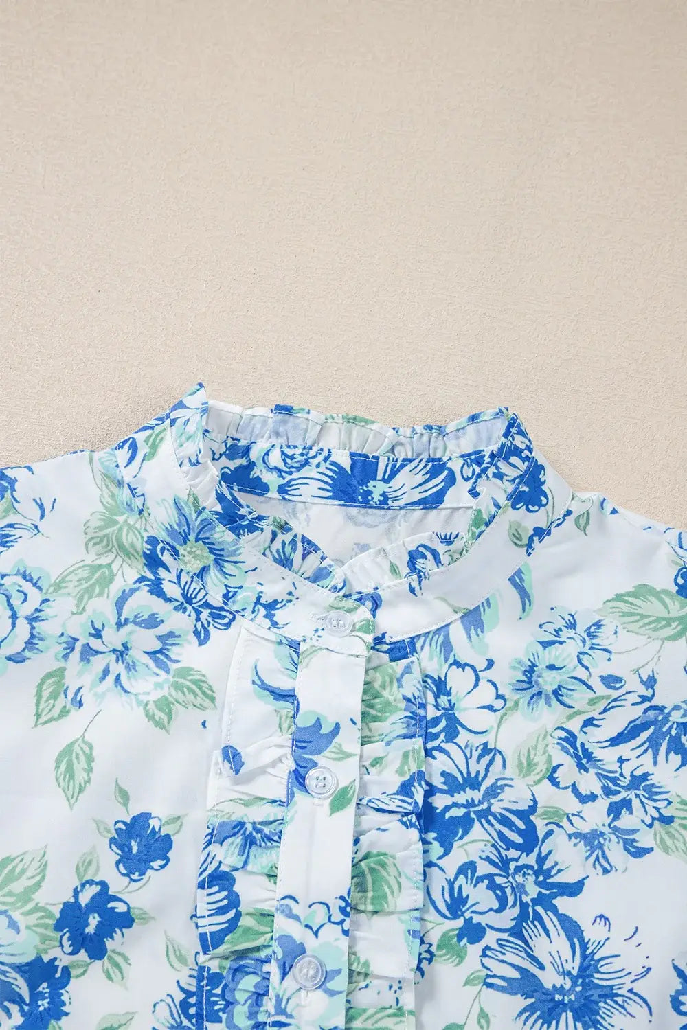 Floral Print Ruffle Sleeve Frilly Button Up Shirt - Trendsi - Flyclothing LLC