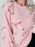 Bow Round Neck Long Sleeve Sweater - Trendsi - Flyclothing LLC