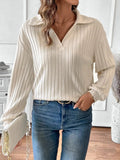 Ribbed Johnny Collar Long Sleeve T-Shirt - Trendsi