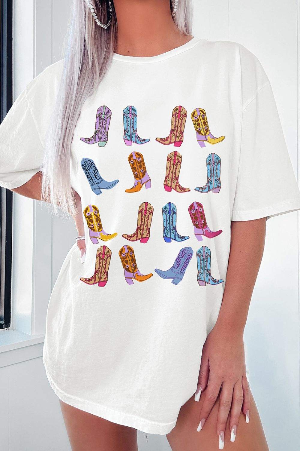 Boots Round Neck Half Sleeve Oversize T-Shirt - Trendsi - Flyclothing LLC