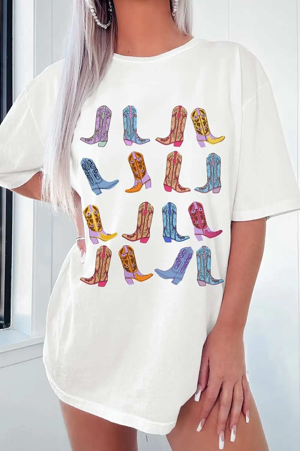 Boots Round Neck Half Sleeve Oversize T-Shirt - Trendsi - Flyclothing LLC