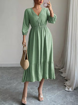 Swiss Dot Ruffle Hem Midi Dress - Trendsi - Flyclothing LLC