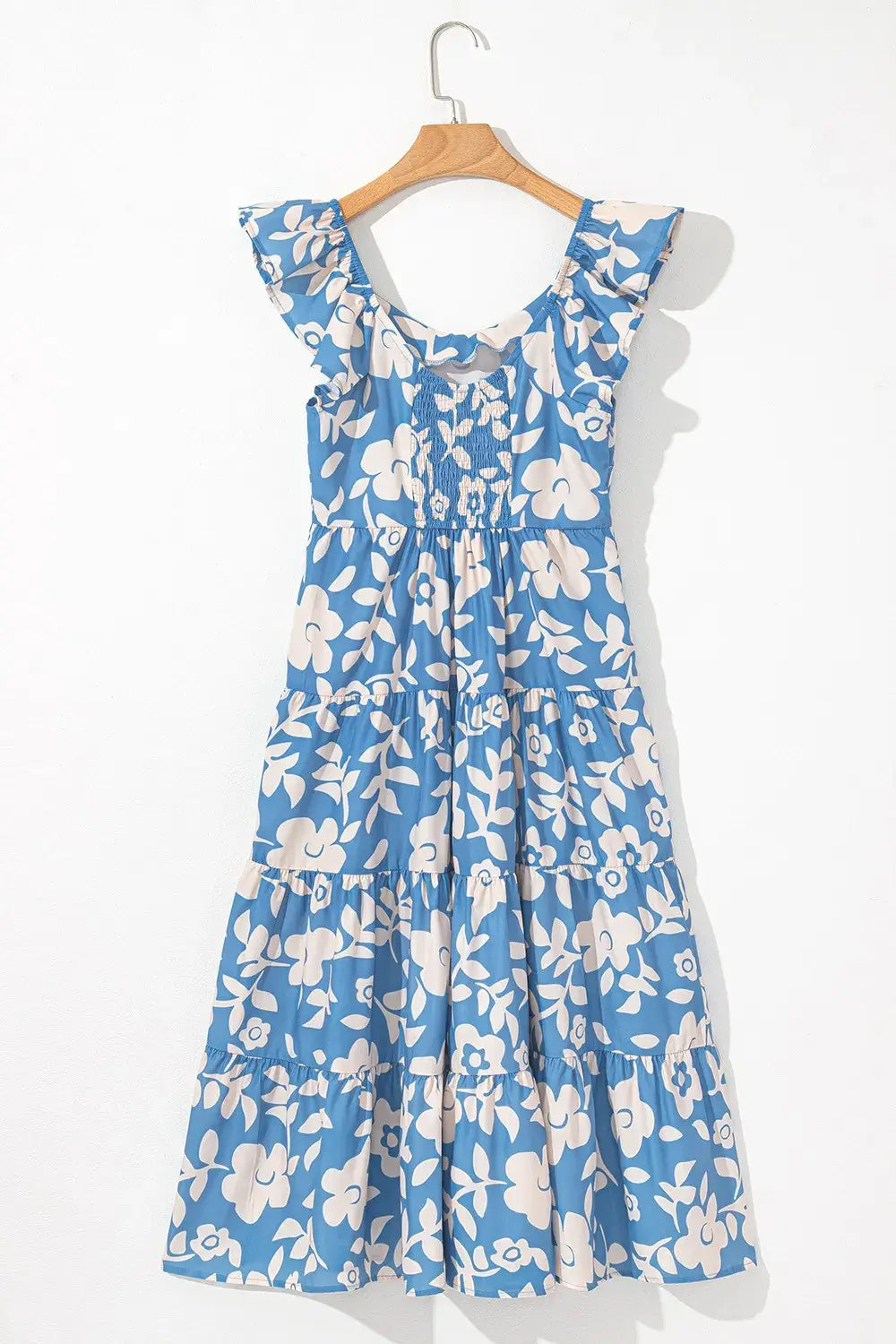 Floral Flutter Shoulder Tiered Flowy Midi Dress - Trendsi - Flyclothing LLC