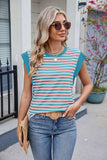 Contrast Striped Round Neck T-Shirt - Trendsi - Flyclothing LLC