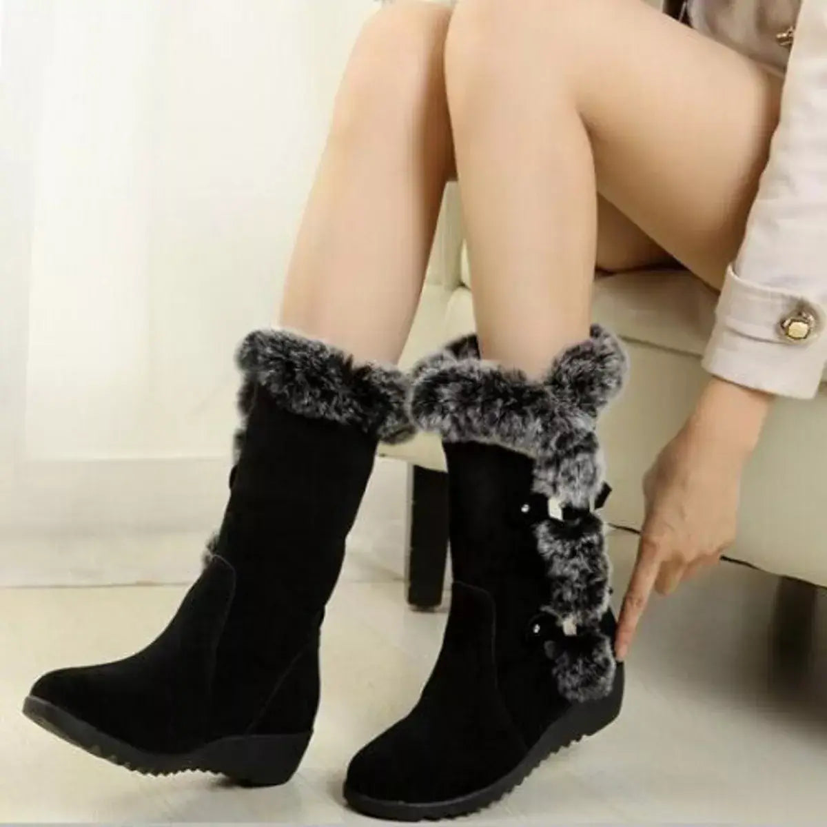 Fur Trim Round Toe Boots - Trendsi - Flyclothing LLC