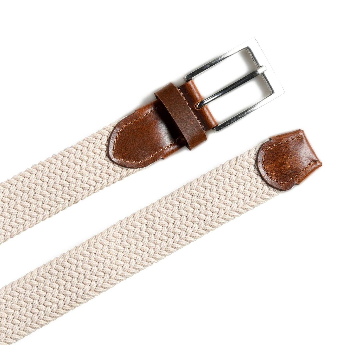 Cream & Brown Braided Canvas Leather Belt - Classy Leather Bags - Flyclothing LLC