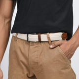 Cream & Brown Braided Canvas Leather Belt - Classy Leather Bags - Flyclothing LLC