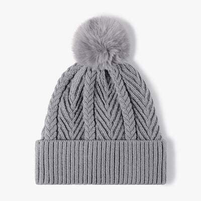 Cable Knit Solid Color Hat with Pompom - Trendsi - Flyclothing LLC