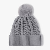 Cable Knit Solid Color Hat with Pompom - Trendsi