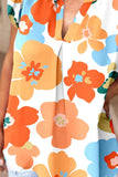 Ruffled Printed Notched Cap Sleeve Blouse - Trendsi - Flyclothing LLC