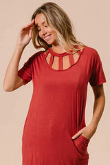 BiBi Front Cutout Mini Tee Dress with Pockets - Trendsi - Flyclothing LLC