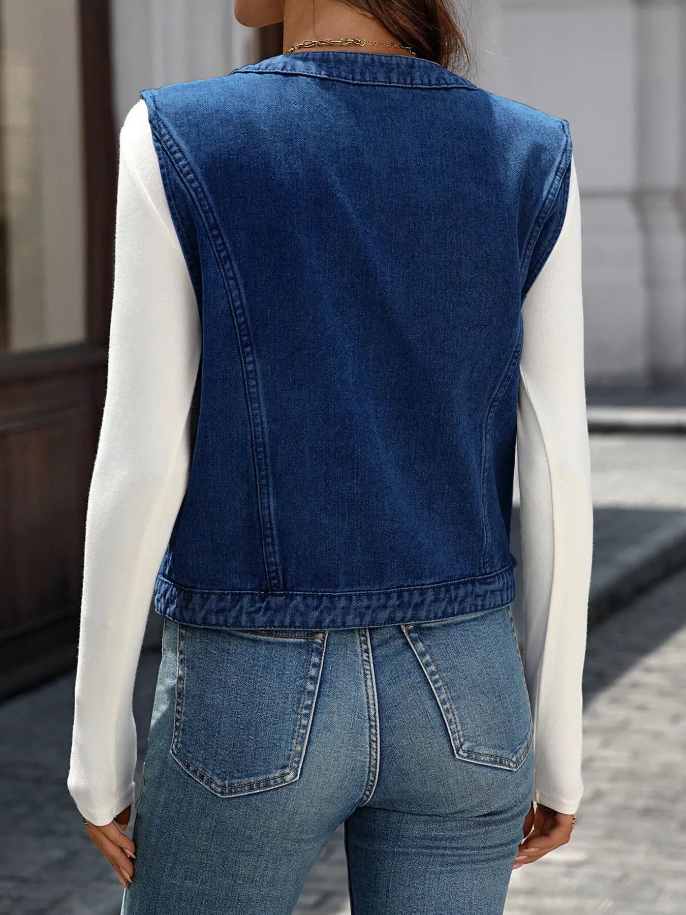 Button-Down Denim Vest - Trendsi - Flyclothing LLC