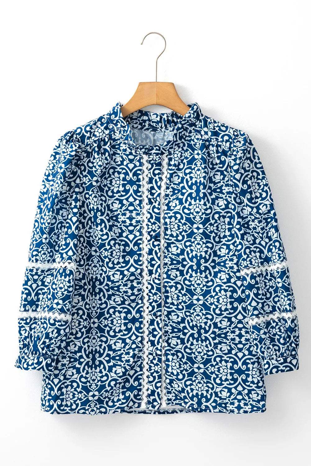 Printed Mock Neck Long Sleeve Blouse - Trendsi - Flyclothing LLC
