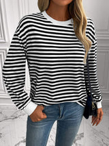 Ivy Lane Striped Round Neck Long Sleeve Sweatshirt - Trendsi - Flyclothing LLC